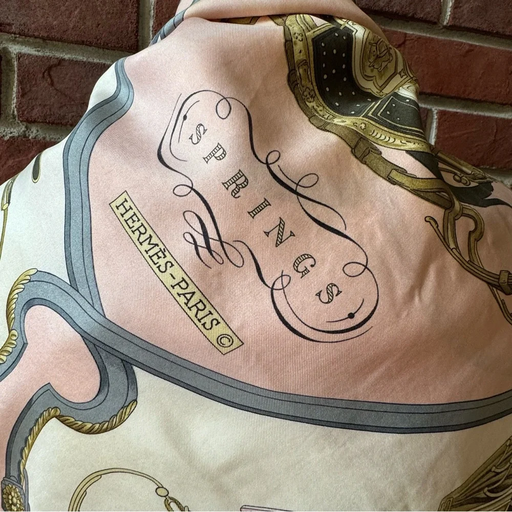 •Hermes Springs Vintage Signed Silk Scarf by Philippe LeDoux Hand-rolled 34”x35”